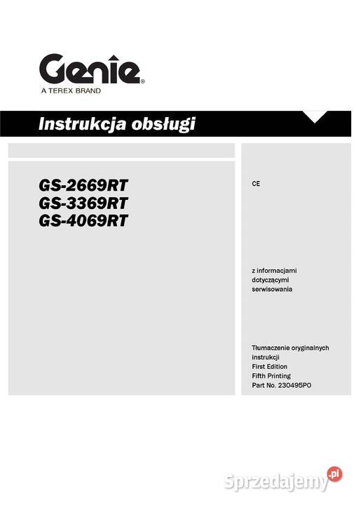Instrukcja obsługi DTR podnośnik koszowy TEREX Rok produkcji 2011 małopolskie Brzesko