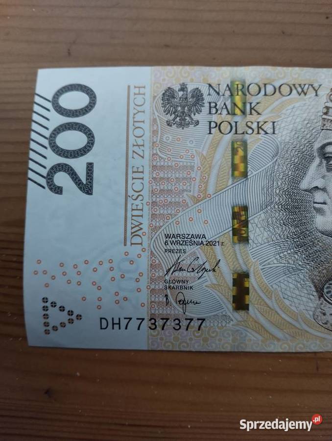 Banknot 200 z 0609 2021 ale numer RADAR Numizmatyka Warszawa