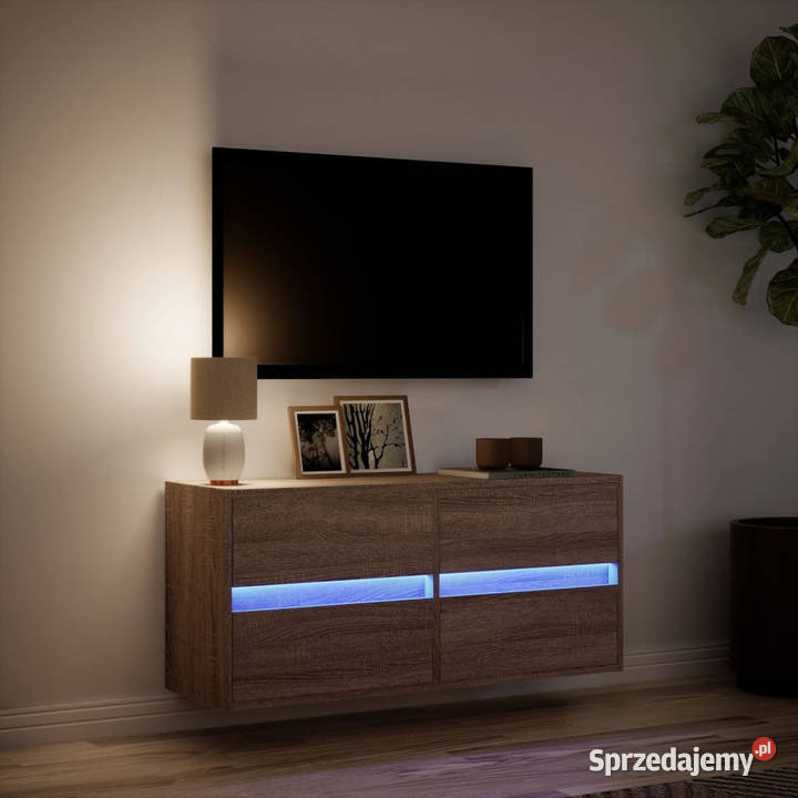Ścienna szafka TV z LED brązowy dąb 100x31x45