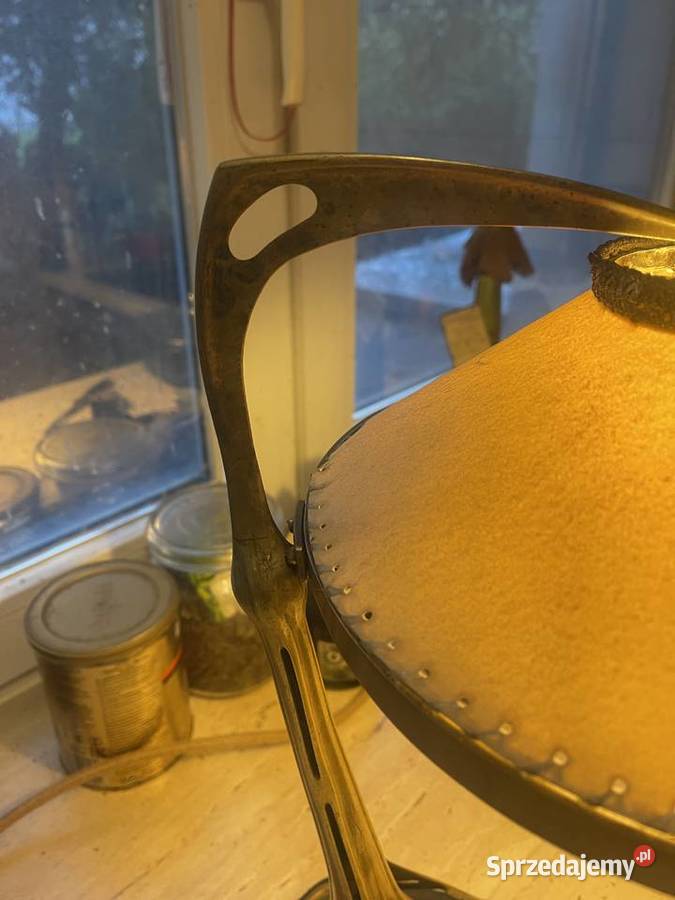 Lampa secesja unikat mosiadz drewno cudna Antyki Łódź