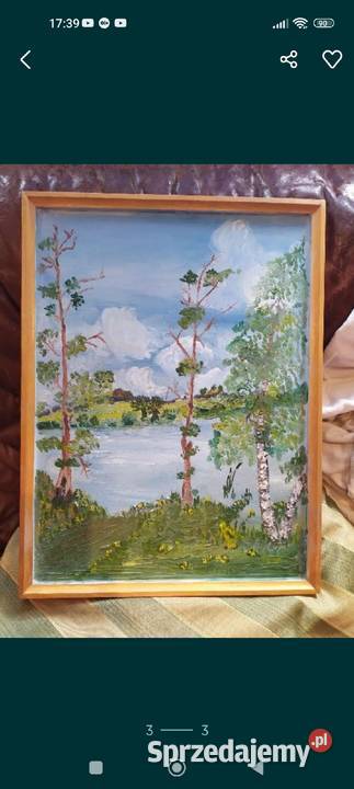 Stary obraz olejny na płótnie krajobraz Brzozy Wrocław