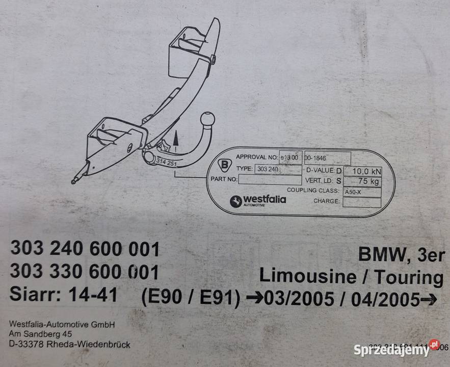 Hak holowniczy odpinany wypinany bmw e 91 e 90 Brusy