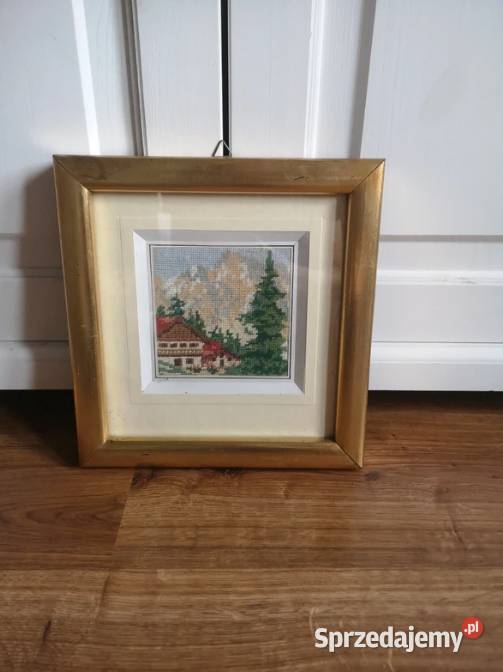 Klasyczna ramka z wyszywany widokiem w górach