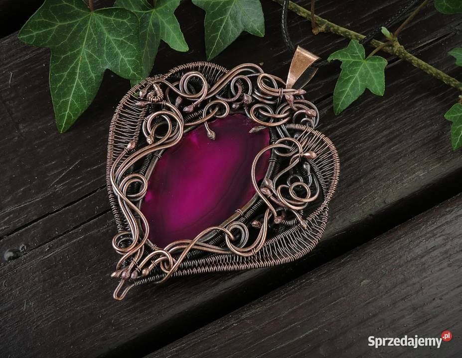 Unikatowy wisior różowy agat rękodzieło Naszyjniki Kraków