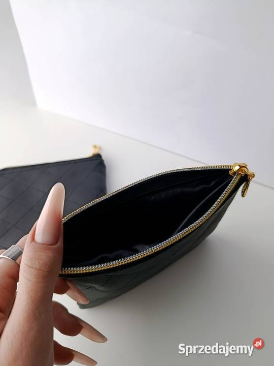 Saszetka portfel skórzany pikowany czarny Pozostałe Konin