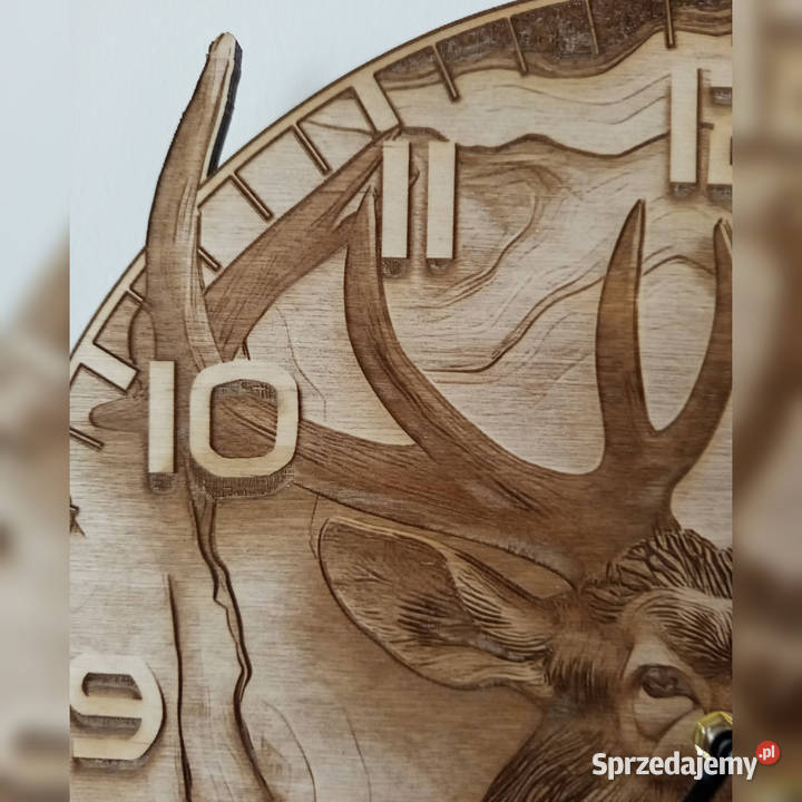 Zegar ścienny z jeleniem grawer 3D średnica 40 drewno Bełchatów