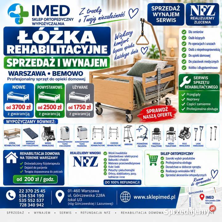 Łóżka rehabilitacyjne Warszawa nowe używane