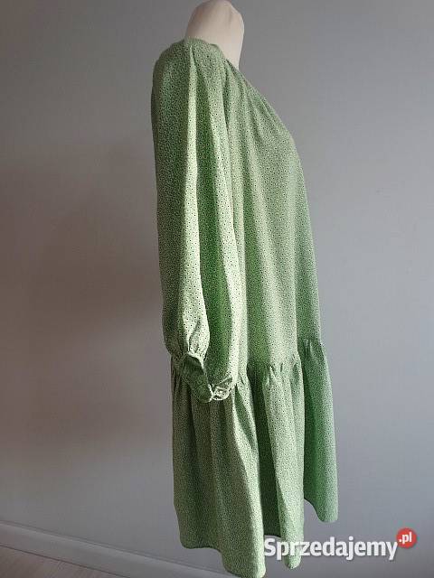 Sukienka HM Trapezowa Limonkowy Kolor Drobne podlaskie Łomża