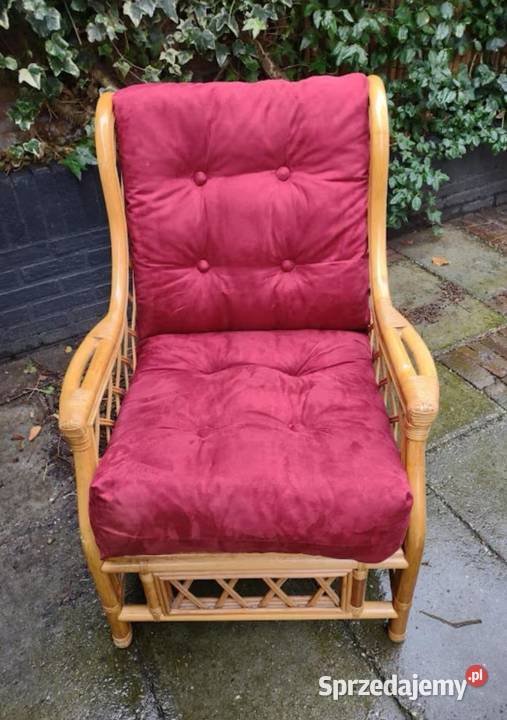 Duży piękny i wygodny Fotel z jasnego ratanu łódzkie Łódź