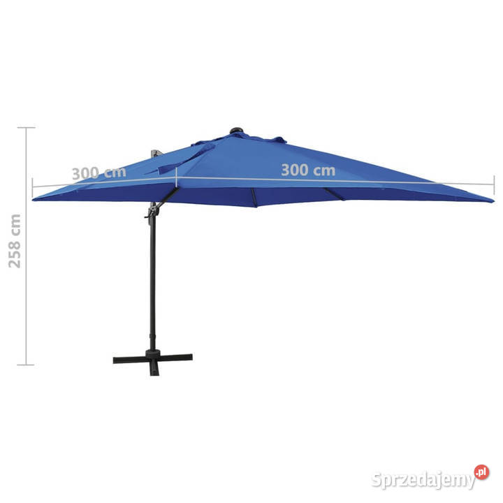 Parasol wiszący z LED i słupkiem niebieski 300 Warszawa