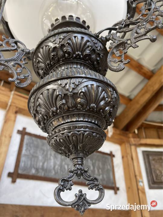piękna stara duza lampa żyrandol naftowa z Bystrzyca Kłodzka
