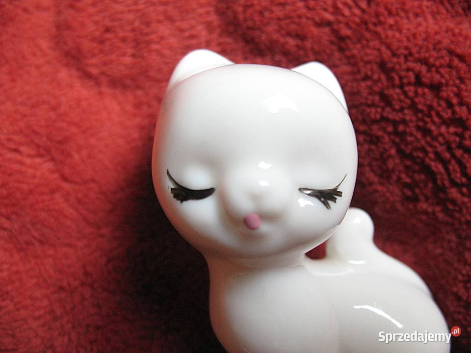 Kot biały kotek zamknięte oczka porcelana 6 x 4 Siedlce sprzedam