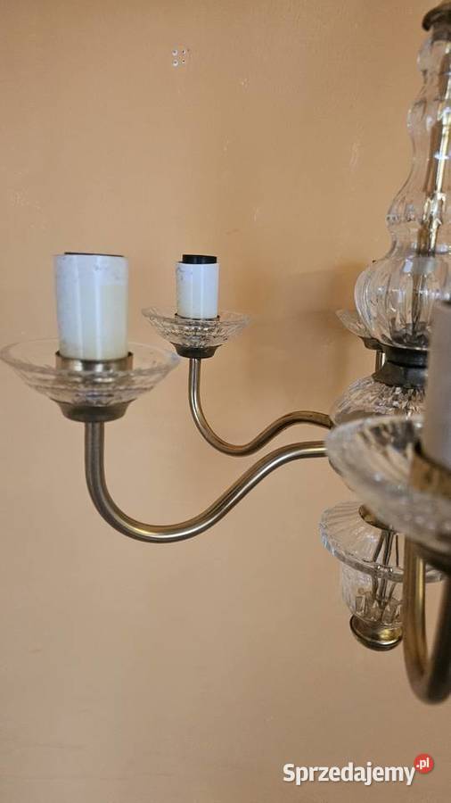 Żyrandol średni mosiężny kryształowy 5 ramienny Pozostałe śląskie