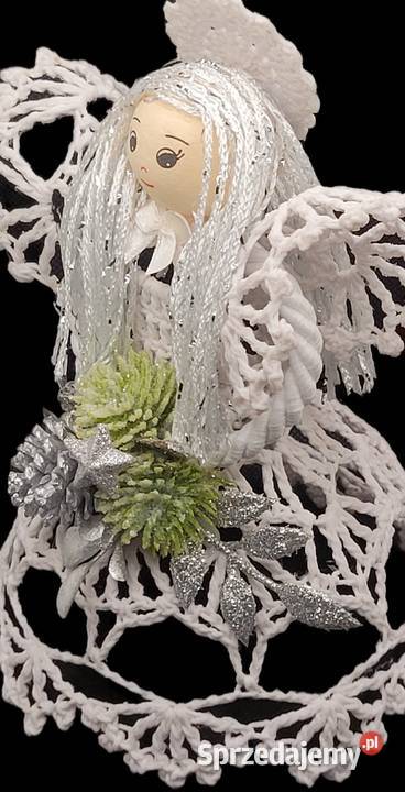 Anioł świąteczny 20 ręcznie wykonany biały Krzywaczka