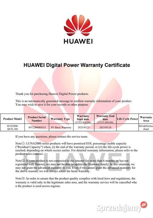 Inwerter Huawei 6KTLM1 HC Czarna Woda sprzedam