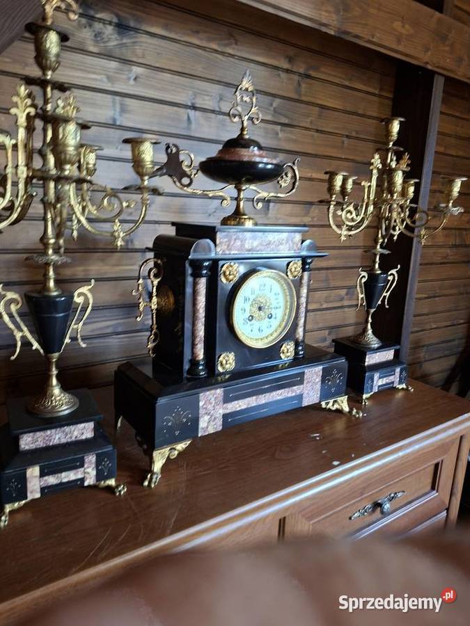 Marmurowy zegar kominkowy plus dwa kandelabry Zegary Rzeszów