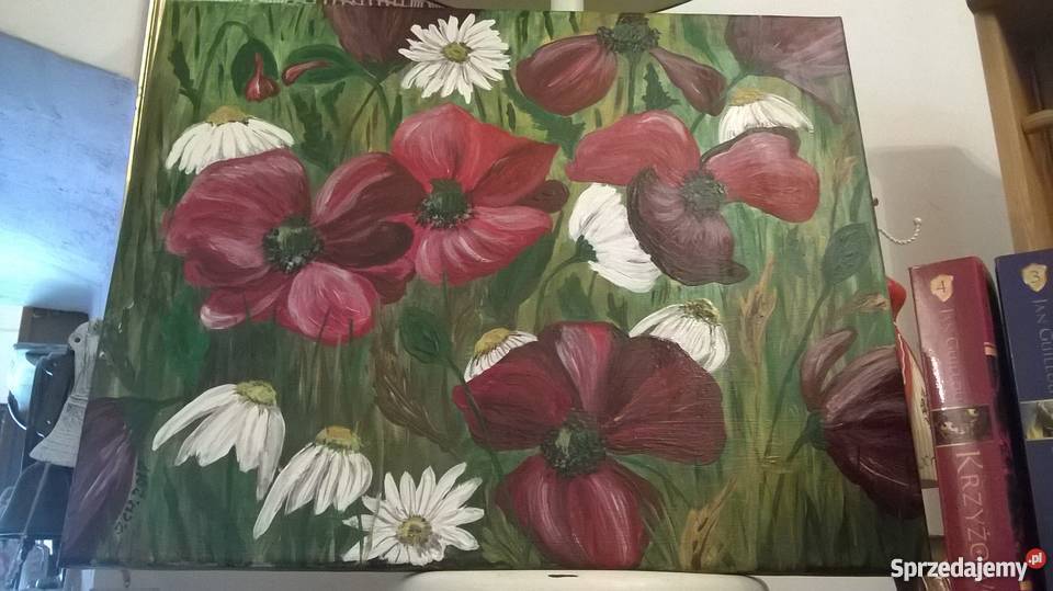 Łąka z makami akryl na płótnie Oleśnica