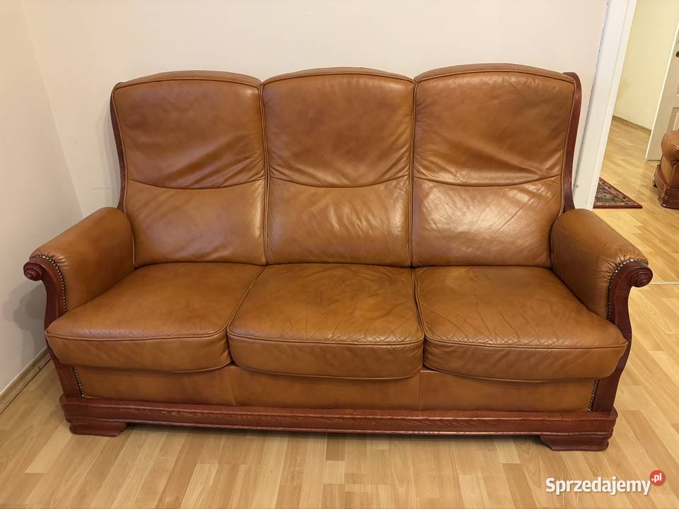 Komplet skórzany koniakowy antyk PRL lata 80 te Częstochowa