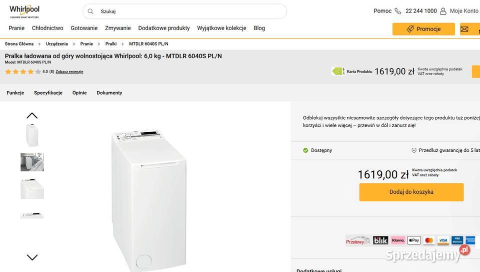 Pralka Whirlpool MTDLR 6040S N 6 Lublin