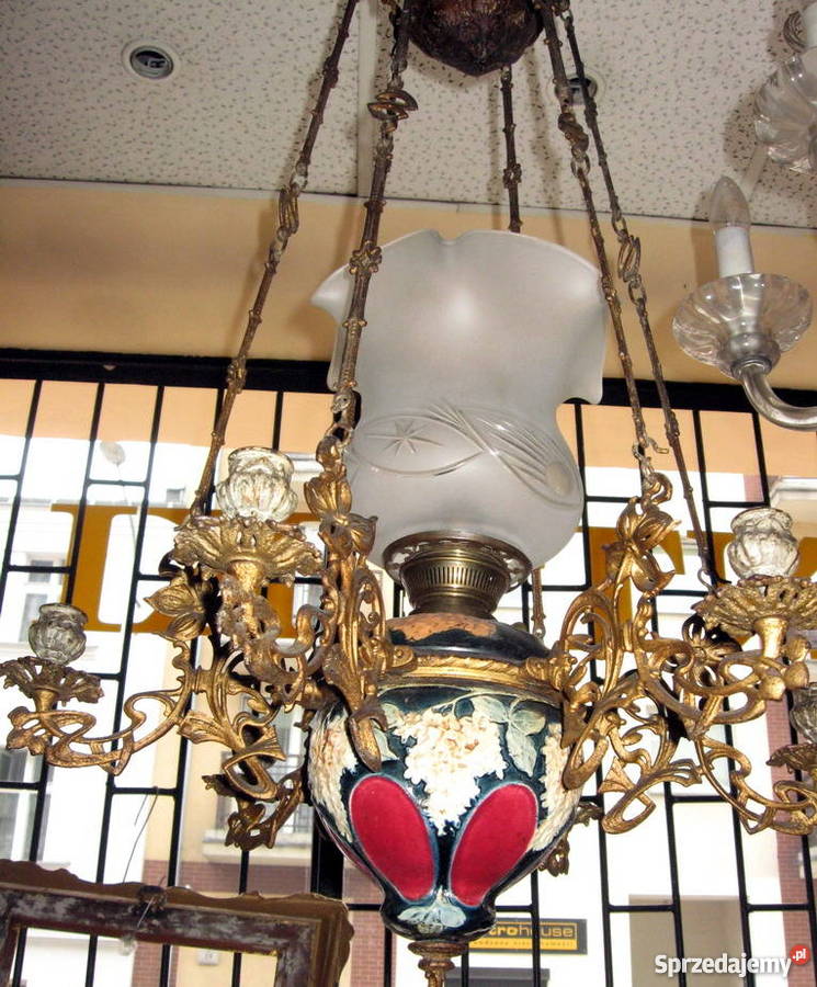 Lampa naftowa wisząca XIX w oryginał Poznań