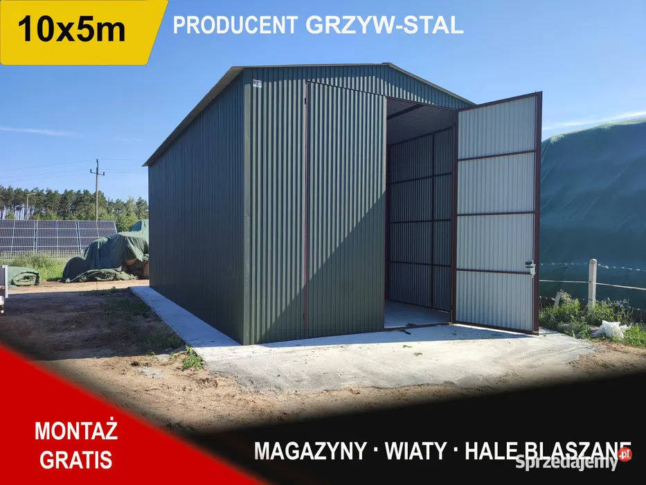 Garaż Blaszany Dwuspadowy Zielony Garaże Wiata blacha Zambrów