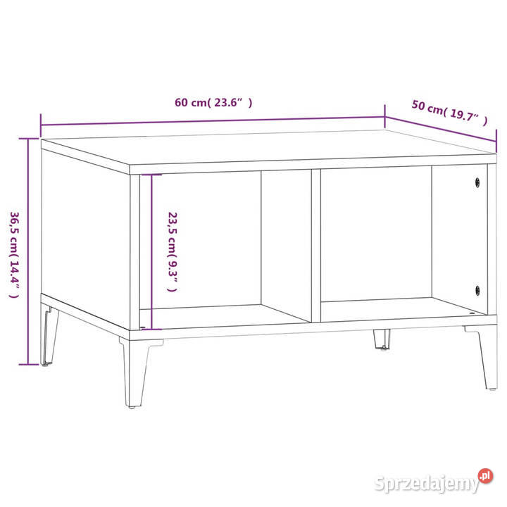 Stolik kawowy biały 60x50x365 materiał