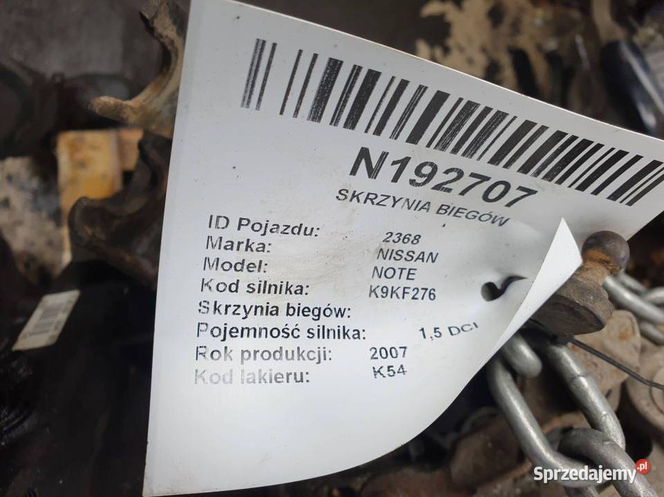 SKRZYNIA BIEGÓW NISSAN NOTE JRQ K9GF JRQK9GF Lipno