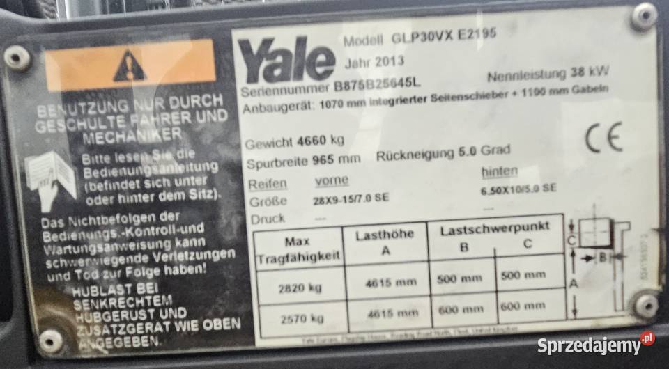 YALE GLP25VX Wózek widłowy 3 T 2013r triplex Oborniki
