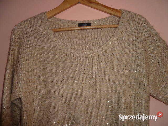 Bluzka bezowa ze złotymi cekinkami Bez wzoru