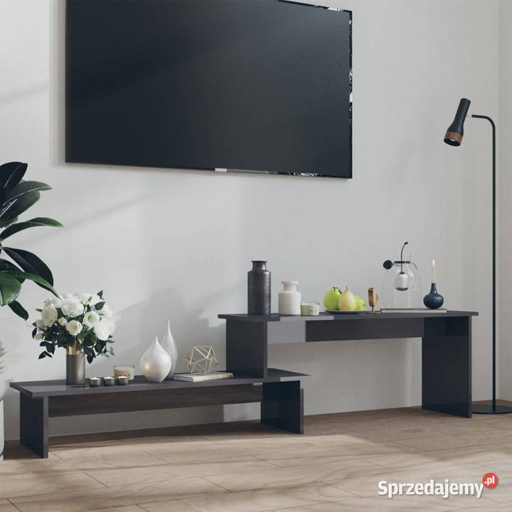 Szafka pod TV szara wysoki połysk 180x30x43