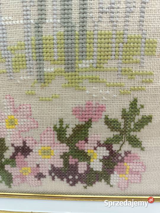 Dwa obrazki roślinny haft pod szkłem