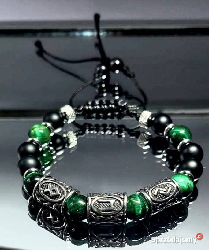 BRANSOLETKA STAL TRZY RUNY WIKINGÓW KAMIEŃ Kraków