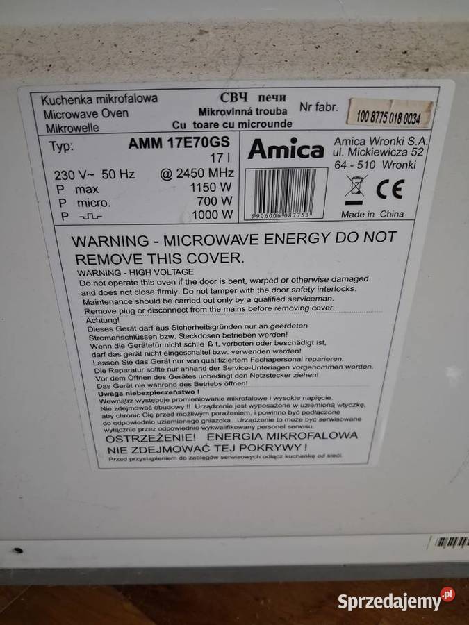 Mikrofalówka Amica Sprawna Kuchenki mikrofalowe dolnośląskie Leśna