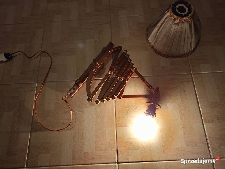 Zabytkowa Lampa nożycowa tekowa Vintage Kinkiet Drawski Młyn