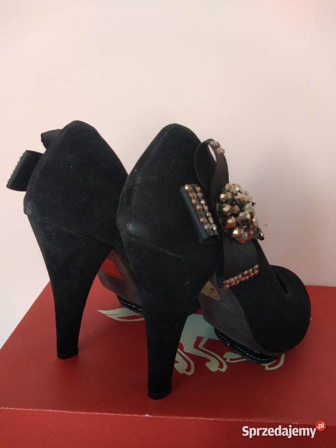 Eleganckie czarne szpilki 37 z kokardą nowe 25 Czółenka Radom