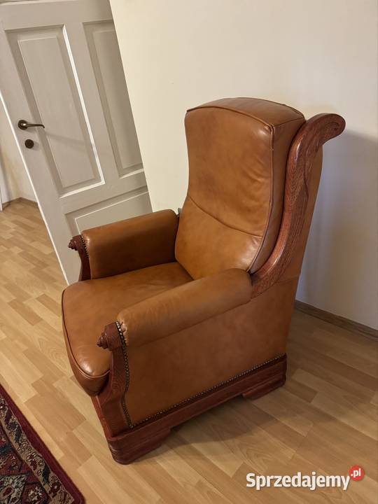 Komplet skórzany koniakowy antyk PRL lata 80 te śląskie