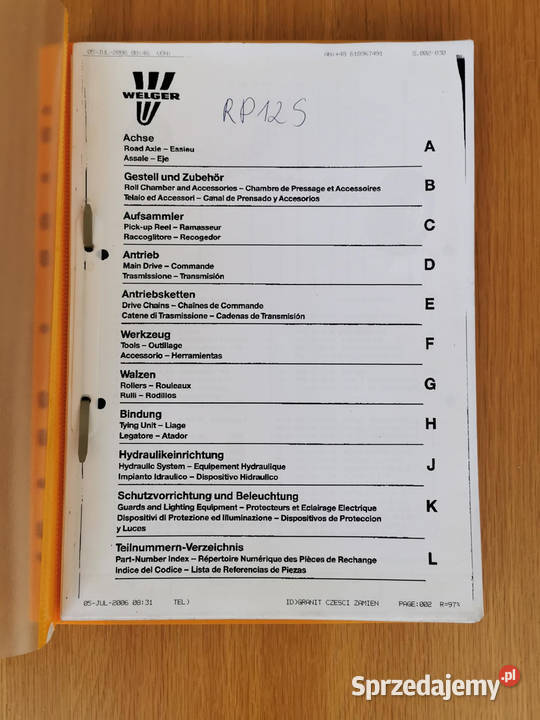 Katalog części zamiennych sieczkarnia Welger Puławy