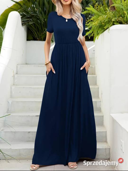 Granatowa długa luźna sukienka 4446 Piastów