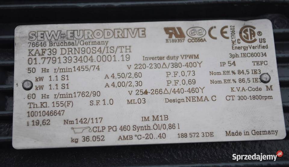 Motoreduktor kątowy 11kw 74obrmin firmy SEW Kargowa