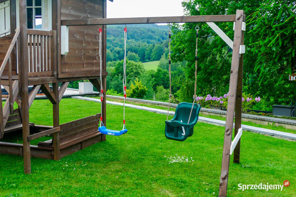 Duży domek ogrodowy dzieci z huśtawką Premium Trzemeśnia