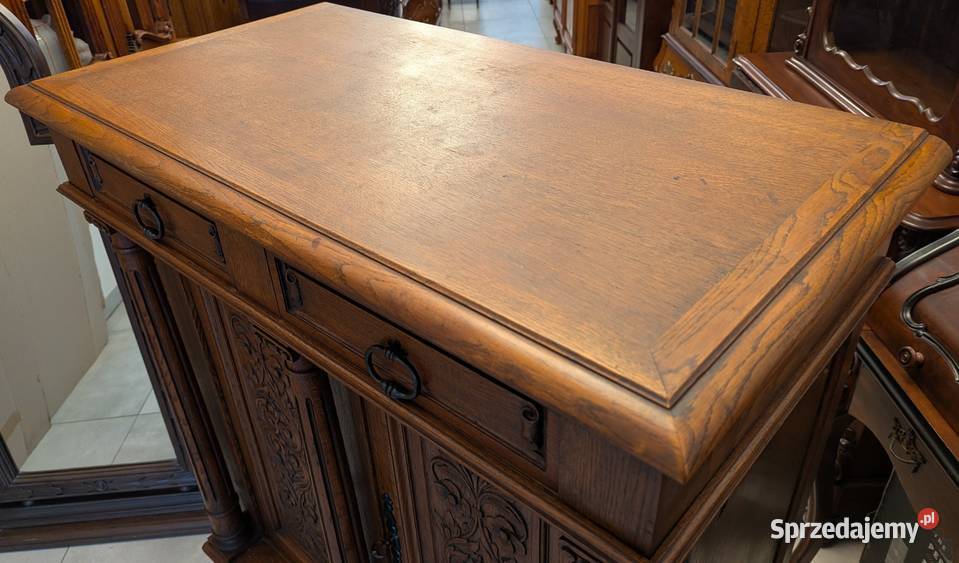 Piękna dębowa wysoka komodaszafka neorenesansowa śląskie Dąbrowa Górnicza