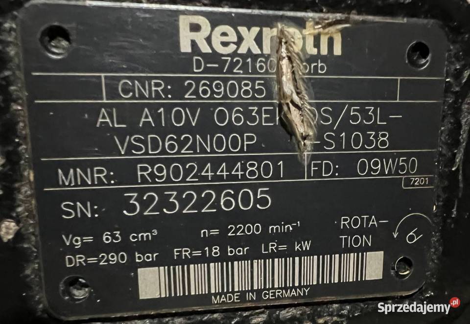 Manitou 269085 Pompa hydrauliczna do Manitou MLT wielkopolskie Poznań sprzedam