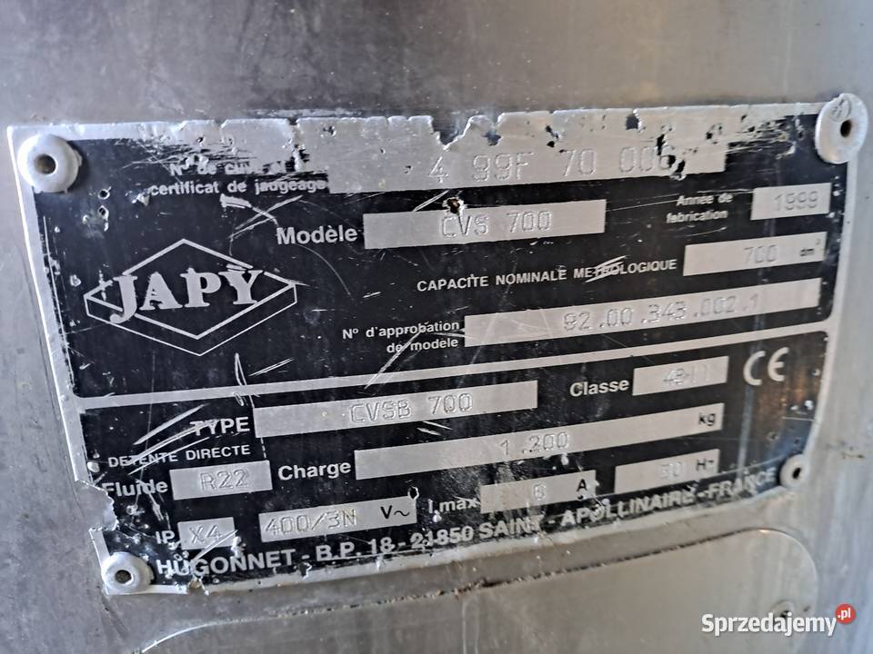 Schładzarka do mleka JAPY 700L Wschowa