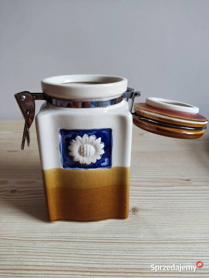 Pojemnik ceramiczny zamykany brązowo kremowy z Głuchołazy sprzedam
