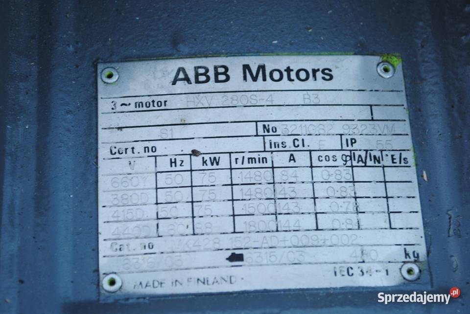 Silnik elektryczny 75kw 1480obrmin ABB lubuskie Kargowa sprzedam