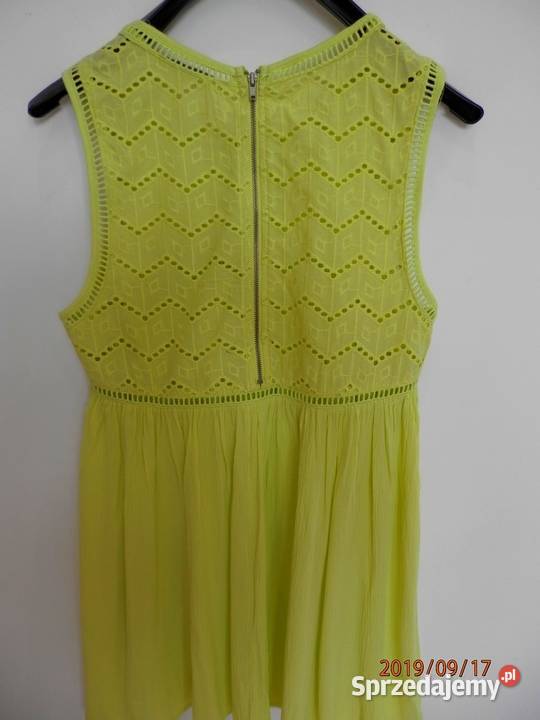 Bluzka Limonkowa Zdobiona Ażurem Neonowa bez rękawa Bluzki i koszule