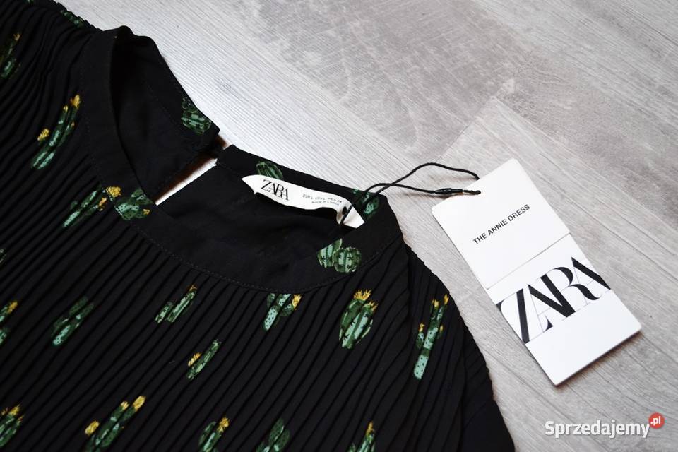 Sukienka Zara L czarna plisowana kaktusy print Płock