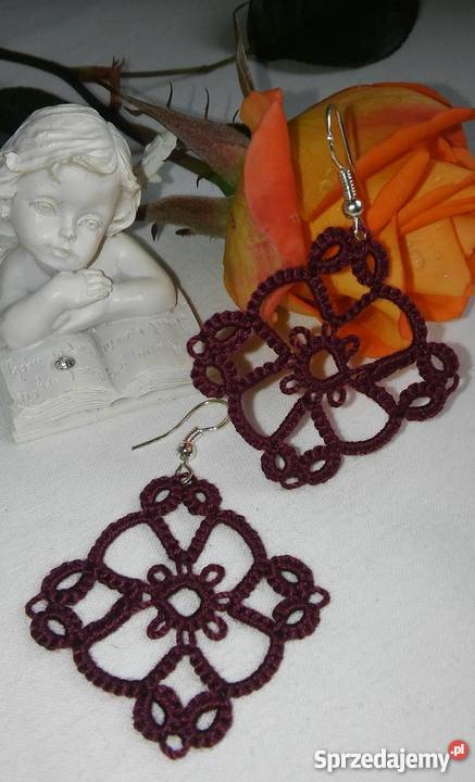 Kolczyki Frywolitkowe Wiśniowa