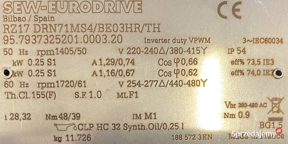 motoreduktor przekładnia 025kW 50obr 3fazowy Pozostałe
