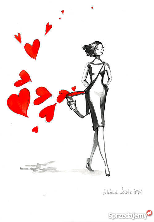 Grafika akwarelą i piórkiem Niesie mnie miłość A Malarstwo Katowice sprzedam